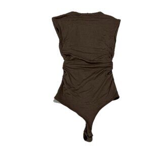 The workshop brown mock-neck sleeveless body suit, S